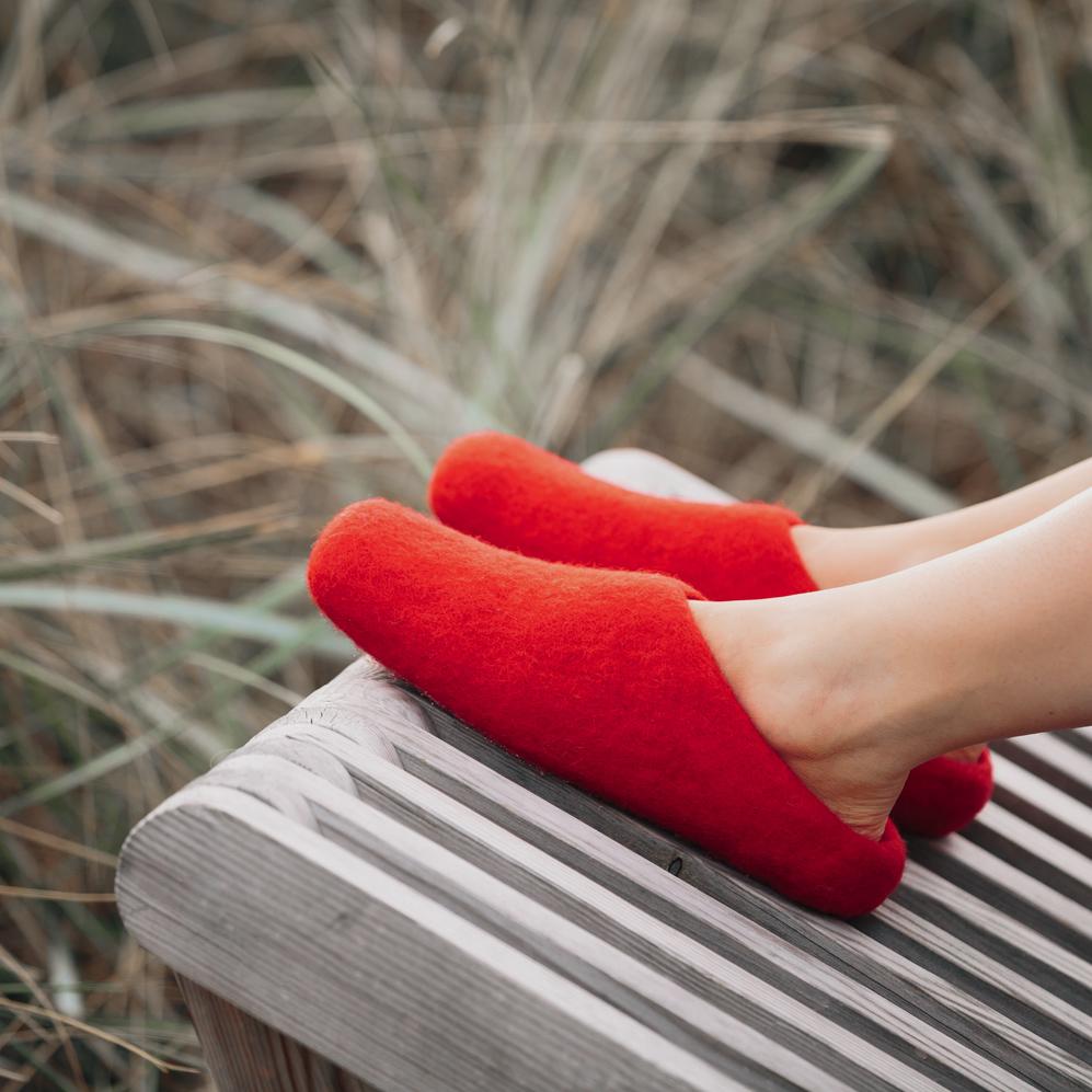 Slippers - Crimson Red Wool Slippers